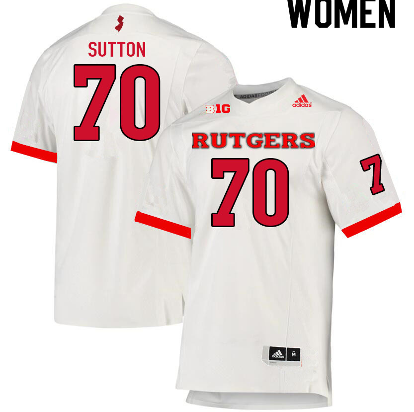 Women #70 Reggie Sutton Rutgers Scarlet Knights College Football Jerseys Sale-White - Click Image to Close